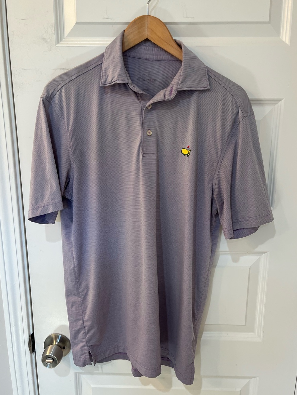 Masters Tech Performance Golf Polo Shirt Men's Small Lavender Gray Augusta Logo